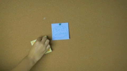 Hands pining sticky notes on pin board funny animation Stock Footage 98843379