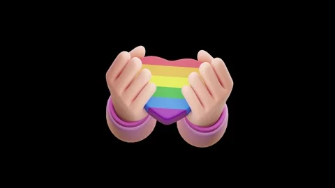 Hands in Pink Sleeves Holding a Large Rainbow Heart Graphic. 스톡 동영상 340283555