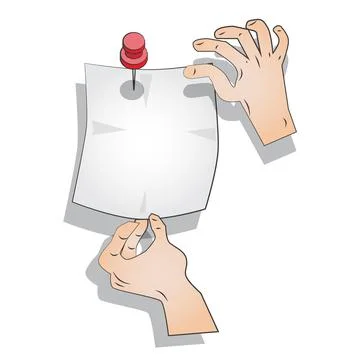Hands pinning a note on board Stock Illustration