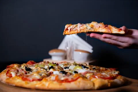 Up hands pizza Stock Photos