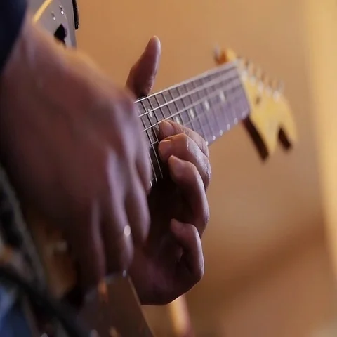 Hands play electric guitar using special bend tehnique close-up slow motion Stock Footage 69395952