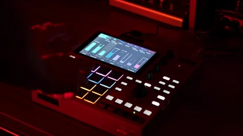 Hands Playing Digital Beatmaker in Music Studio Stock Footage 314013913