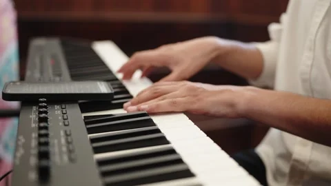 Hands Playing Digital Piano Keyboard Live Stock Footage 346498202