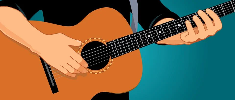 Hands playing guitar horizontal Illustrazione stock