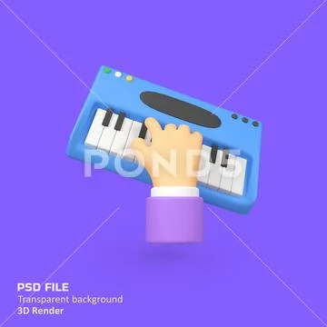 Hands playing keyboard piano isolated 3d render icon illustration PSDテンプレート