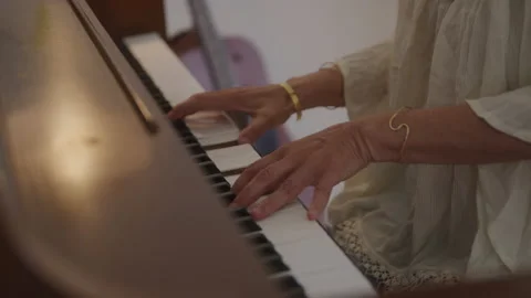 Hands Playing Piano Keys Stock Footage 208792781