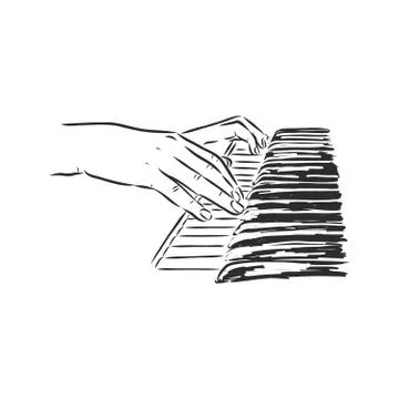 Hands playing the piano vector sketch illustration Stock Illustration