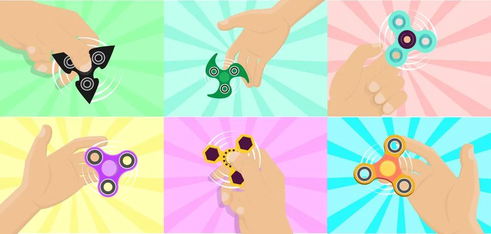 Hands playing with spinners set Stock Illustration