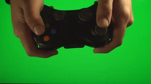 Hands Playing On A Video Console Controller On A Green Screen, Chroma, Key Stock Footage 37150983