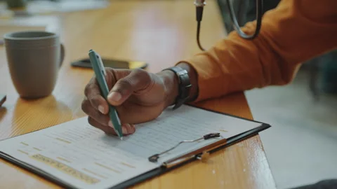 Hands of Podcast Host Proofreading Content Plan and Putting Marks Video stock 273770259