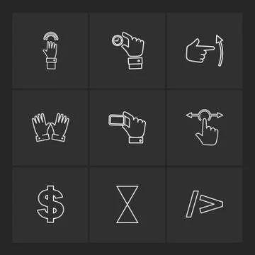 Hands , pointer , arrows , directions , eps icons set vector Illustrazione stock