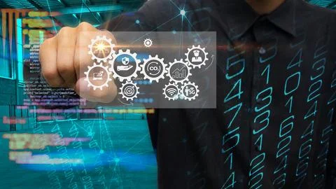 Hands pointing network technology Stock Photos