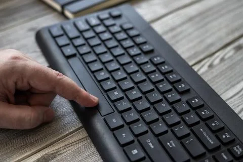 Hands Pointing Pressing Computer Keyboard Space Keys Typewriting New Ideas .. Stock Photos
