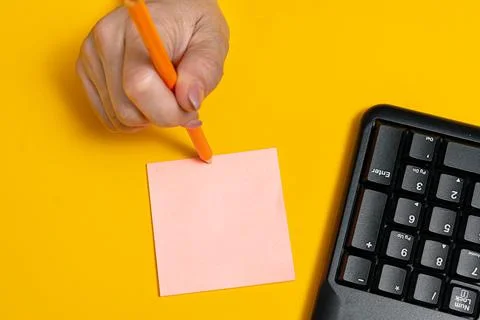 Hands Pointing Pressing Computer Keyboard Keys Typewriting New Ideas. Finge.. Stock Photos