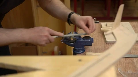 Hands polish flight deck and match with fuselage of model 스톡 동영상 127113455