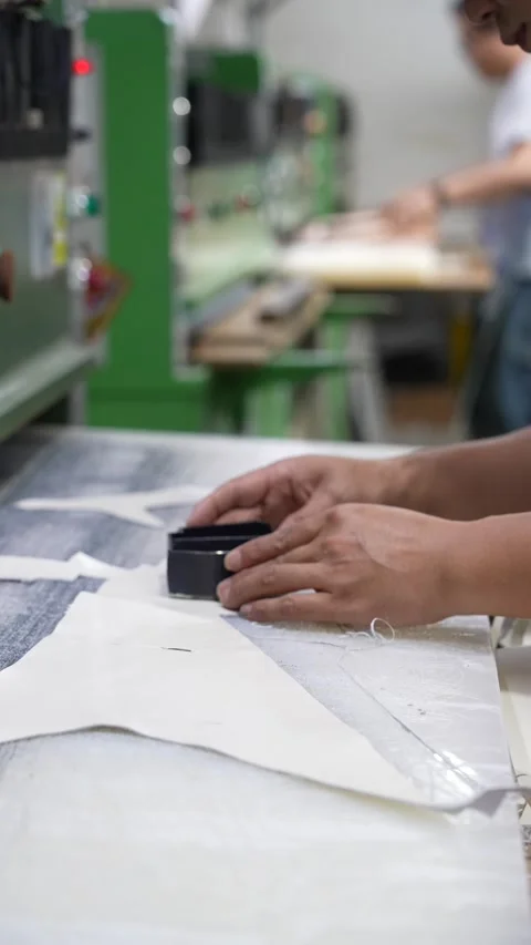 Hands Position Material on Die Cutting Machine Vertical Video Stock Footage 340182644
