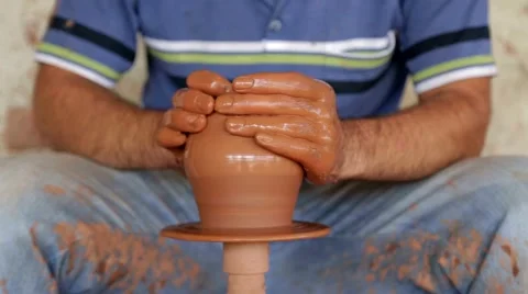 Hands Of The Potter Do Pottery On A Circle. Sculpture Stock Footage 41948283