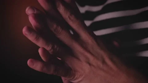 Hands in prayer, hands cross in prayer. Spiritual gesture for meditation, hope,  Stock Footage 143536880