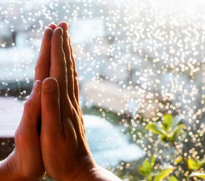 Hands in prayer pose namaskar Stock Photos