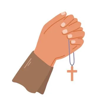 Hands of the praying and cross. Flat vector illustration. Stock Illustration