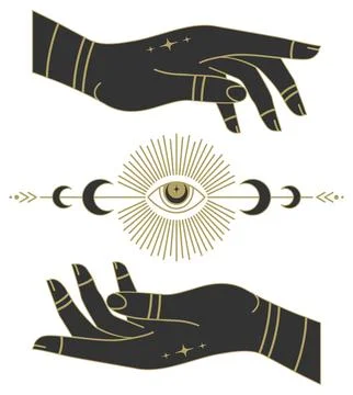 Hands with prediction eye illustration. Vector feminine decoration design ico Illustrazione stock