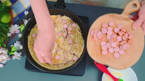 Hands Preparing Dough and Pastry in Indoor Kitchen from Overhead View Stock Footage 342862233