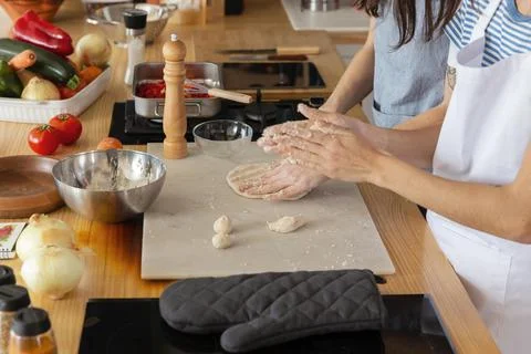Hands preparing dough close up Stock Photos