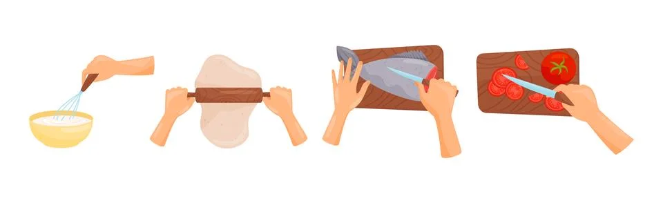 Hands Preparing Food Process of Cooking Vector Set Stock Illustration