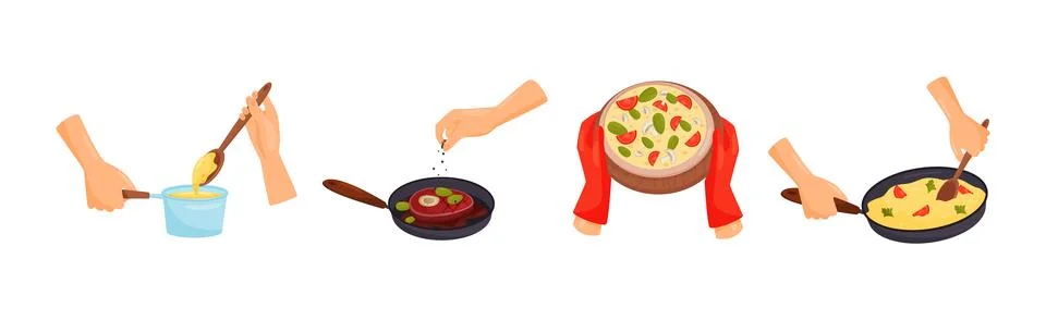Hands Preparing Food Process of Cooking Vector Set Stock Illustration