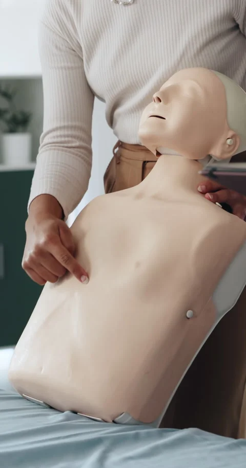 Hands, presentation and rescue with dummy for cpr, teaching and staff training Stock Footage 332967881