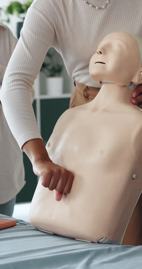 Hands, presentation and rescue with mannequin for cpr, teaching and staff Stock Footage 332968650