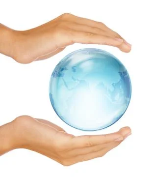 Hands preserving half earth globe isolated on white Stock Photos
