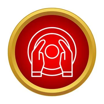 Hands pressing red alert button icon Stock Illustration