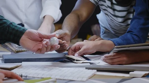 Hands of Professional Designers Working with Material Samples Stock Footage 115464169