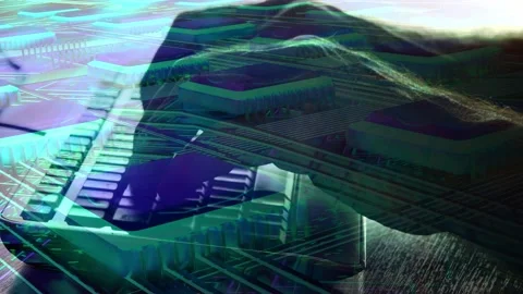 The hands of a programmer are typing a code on a computer keyboard against th Stock Footage 155984974