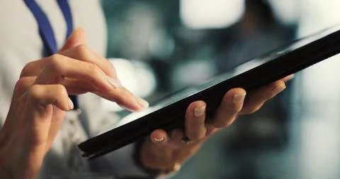 Hands, programmer or woman with tablet in office, ai system prototyping or .. Stock Photos