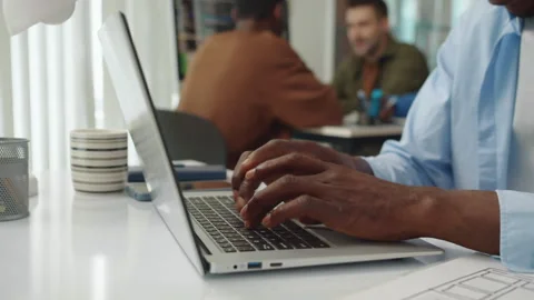 Hands of Programmer Typing Code on Laptop at Office Desk Video stock 277413139