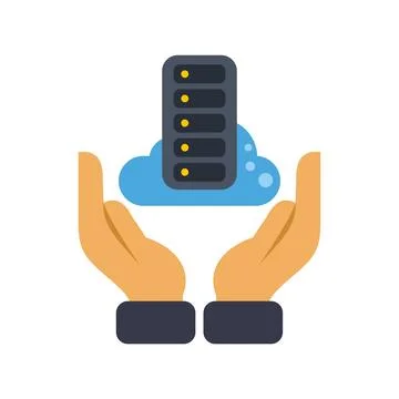 Hands protecting cloud computing server data storage Stock Illustration