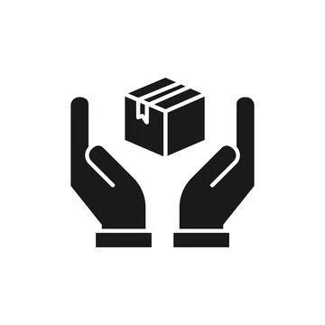 Hands Protecting a Delivery Box Icon in Silhouette Style Stock Illustration
