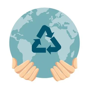 Hands protecting earth planet with recycle arrows 스톡 일러스트