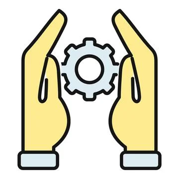 Hands protecting a gear, illustrating technical support and service Stock Illustration
