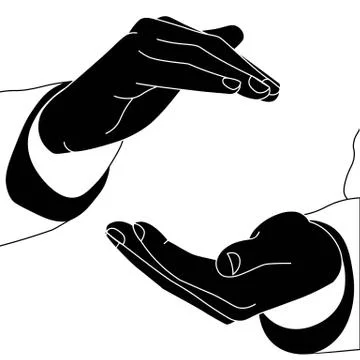 Hands. Protecting hands or support hands icon in black on an isolated white b Stock Illustration