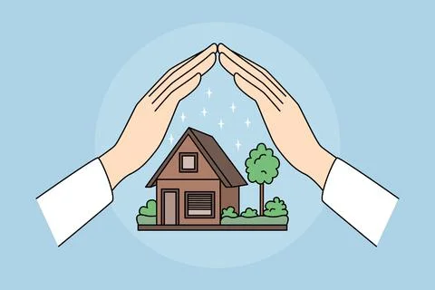 Hands protecting house model Stock Illustration