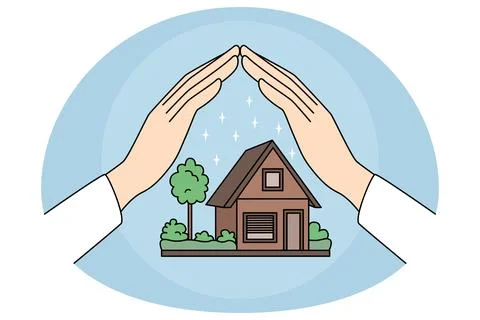 Hands protecting house model Stock Illustration
