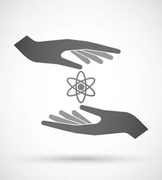 Hands protecting or giving an atom Stock Illustration
