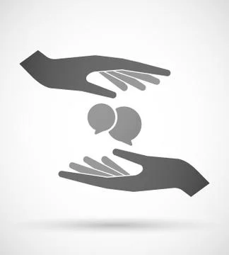 Hands protecting or giving a comic balloon Stock Illustration