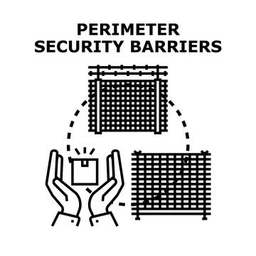 Hands protecting package with perimeter security barriers Stock Illustration
