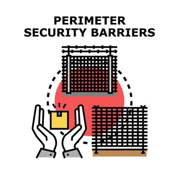 Hands protecting package with perimeter security barriers Stock Illustration