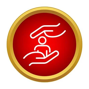 Hands protecting person inside red circle icon Иллюстрация