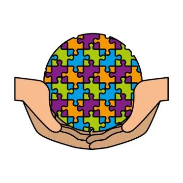 Hands protection sphere planet with puzzle attached Stock Illustration